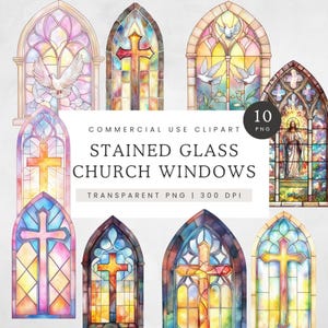 Stained Glass Windows PNG, Church Windows Clipart, Decor and Invitations, Christmas Ornament, Clip Art, Faux Stain Glass Window