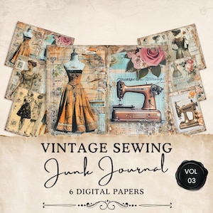 Sewing Theme Printable Junk Journal | 6 Sewing Journal Pages | Digital Floral Collage Sheet | Ephemera | Paper Craft | 11 x 8.5 | JJ051