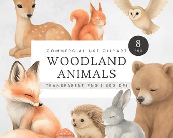 Woodland Creatures Clipart Pack, Sleepy Baby Animals Clip Art, Fox Bear Bunny Dear, Forest Babies PNG, Woodland Animal Scrapbook Images