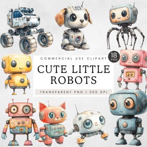 Cute Robot Clipart, Robot Dog Clip Art, Robo Cat PNG, Watercolor Cute Robots, Drone Illustration for Sublimation, Scrapbook Images