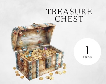 Treasure Chest Clipart | Pirate Watercolor PNG | Card Making | Printable Clipart | Craft Supplies | Commercial Use