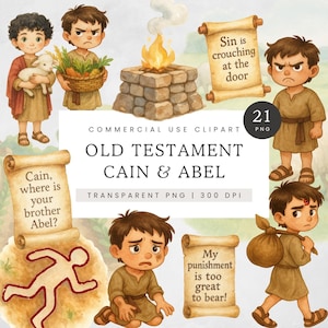 Cain & Abel Clipart, Old Testament Bible Character Clip Art, Biblical Characters PNG, Sunday School Bible Craft Cain and Abel, Genesis Image