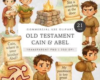 Cain & Abel Clipart, Old Testament Bible Character Clip Art, Biblical Characters PNG, Sunday School Bible Craft Cain and Abel, Genesis Image