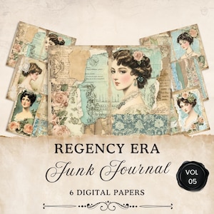 Pagine di diario di scarto dell'era Regency, 6 fogli digitali stampabili di Jane Austen, foglio di collage floreale, effimeri, artigianato di carta, 11 x 8,5, JJ024