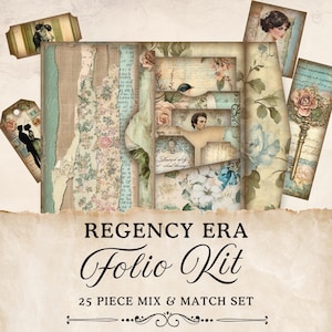 Regency Era Junk Journal Folio Printables, 25-delig Mix & Match-zakje, Jane Austen Ephemera, collagevel, Paper Craft, 11 x 8,5, JJ024