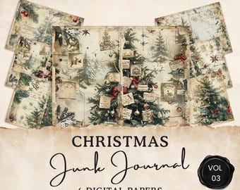 Vintage Christmas Junk Journal Pages | 6 Seasonal Digital Pages | Xmas Collage Sheet | Printable Ephemera | Paper Craft | 11 x 8.5 | JJ010
