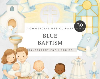 Blue Baptism Clipart, Baby Boy Christening Clip Art, Church Dedication Ceremony PNG, Christian & Catholic Faith Images, Religious Graphics