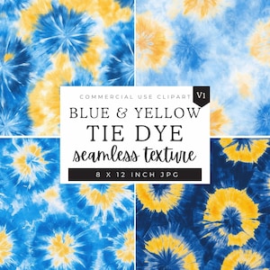 Blue and Yellow Tie Dye Digital Paper, Seamless Pattern, Royal Blue, Bright Yellow, Lemon, Pastel, T-Shirt Design, Repeating Pattern, Hippy