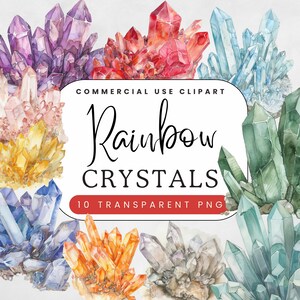 Crystal Clipart PNG | Commercial Use | Gemstones | Raw Crystal Png | Digital Download | Rainbow Pastel Colors