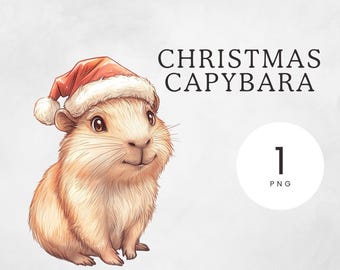Capybara Christmas PNG, Funny Holiday Clipart, Cute Animal Design, Instant Download for T-Shirts Sublimation, Nursery Clip Art, Watercolor