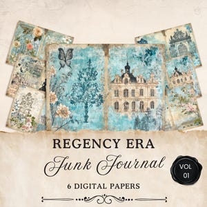 Pagine di diario di scarto dell'era Regency, 6 fogli digitali stampabili di Jane Austen, foglio di collage floreale, effimeri, artigianato di carta, 11 x 8,5, JJ024