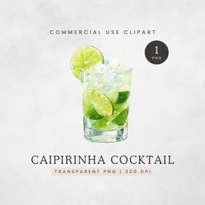 Clipart caipirinha, clipart cocktail d'été, carte des boissons signature PNG, image cocktail vert aquarelle, graphiques de boissons alcoolisées