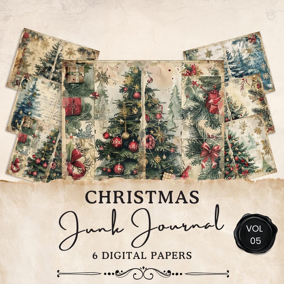 Vintage Christmas Junk Journal Pages | 6 Seasonal Digital Pages | Xmas ...