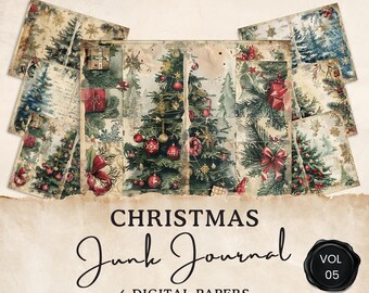 Vintage Christmas Junk Journal Pages | 6 Seasonal Digital Pages | Xmas Collage Sheet | Printable Ephemera | Paper Craft | 11 x 8.5 | JJ010