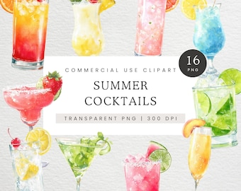 Watercolor Cocktail Clipart, Signature Drink Menu Clip Art, Wedding Drinks PNG, Holiday Cocktails, Summer Wedding Bar Menu, Alcohol PNG