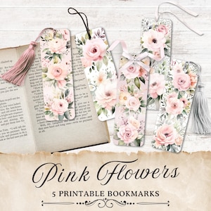 Druckbares Blumen Lesezeichen, weiche Pastell rosa Blumen Druck Lesezeichen, zu Hause drucken, niedliche Geschenke für Buch-Liebhaber, Drucken und Schneiden, Lesestimmung