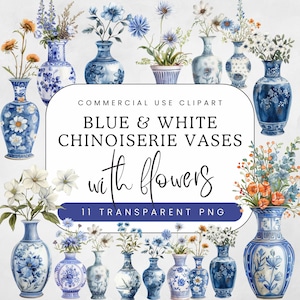 Clipart chinoiserievaas |  Bloemenboeket | Aquarel, png-bestand | Digitale ontwerpelementen voor briefpapier | Botanische producten | Commercieel gebruik