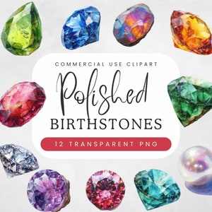 Birthstone Clipart | Watercolor Polished Birth Stone | Gemstone Crystals | Birthday Month | Junk Journal and Planners | Polished Geode