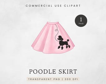 Poodle Skirt Clipart PNG, Retro 1950s Fashion Graphic, Pink Rockabilly Skirt Illustration, Commercial Use Digital Download