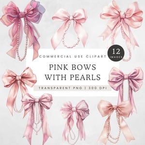 Lazos y perlas PNG, lazo rosa con perlas, cinta rosa con collar de perlas, estética femenina imagen 1