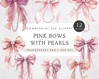 Lazos y perlas PNG, lazo rosa con perlas, cinta rosa con collar de perlas, estética femenina