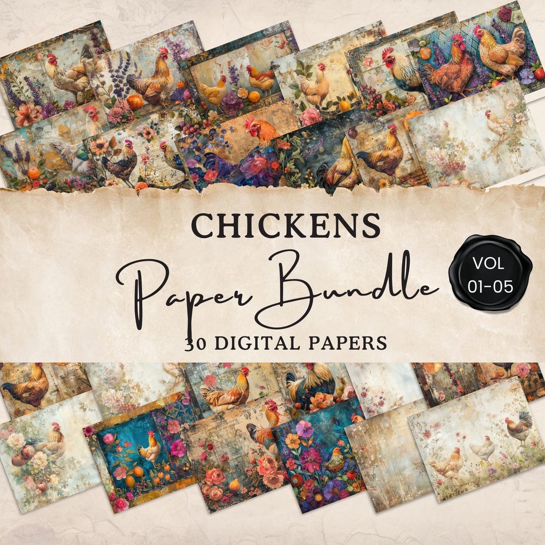 Chicken Junk Journal Printable Papers Bundle | 30 Digital Pages ...