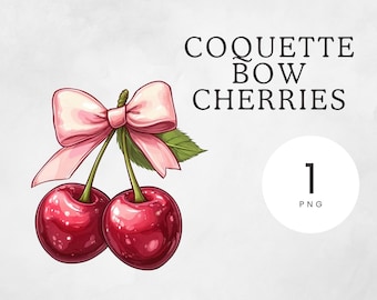 Cute Coquette Cherry PNG Clipart, Cherries with Bow Clip Art, Pink Bow and Cherry PNG, Coquette Aesthetic, Valentine's Day Graphics
