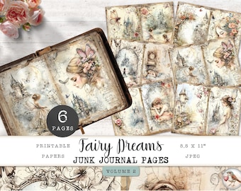 Fairytale Junk Journal Pages, 6 Fairy Tale Dreams Printable Digital Papers, Vintage Nature Collage Sheet, Paper Craft 11 x 8.5 JJPFTD