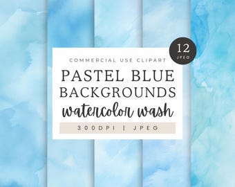 Pastel Blue Watercolor Texture Backgrounds, Sky Blue Watercolor Washes Digital Paper, Invitation Backgrounds, Scrapbooking Craft Paper