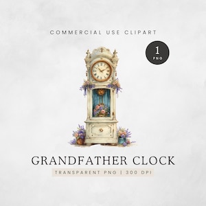 Standuhr Clipart, Shabby Chic Uhr PNG, Vintage Blumenuhr Clip Art, Retro verzierte Möbelbilder, Grandmillennial Chic Grafik