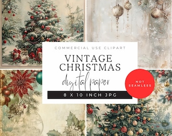 Vintage Christmas Digital Paper Pack | Watercolour Christmas Village and Tree | Printable Scrapbooking Ephemera