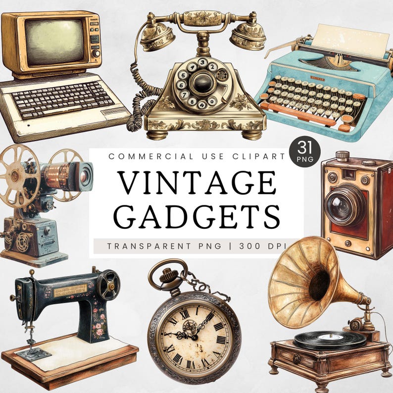 Vintage Gadgets Clipart, Retro Electronics PNG, Old Appliances Clip Art ...