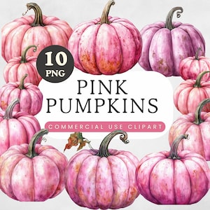 Pink Pumpkin Clipart | Fall Clip Art | Watercolor Autumn | Gender Reveal, Baby Shower | Commercial Use | Transparent Background
