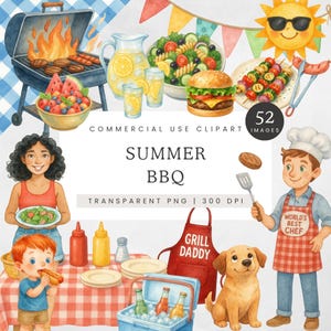 BBQ Baby Clipart, Bbq Baby Shower Clip Art, Summer BBQ Watercolor PNG, Backyard Barbecue Images, Grill & Chill Graphics, Summer Party Invite