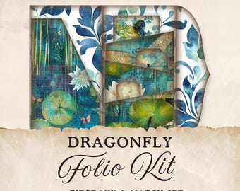 Junk Journal Folio Dragonfly | Vintage Digital Scrapbooking Printable Collage | Ephemera Folio Template | Shabby Chic Digi Kit | JJ001