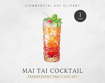 Mai Tai Clipart, Summer Cocktail Clip Art, Signature Drinks Menu PNG, Watercolor Orange Cocktail Image, Alcohol Drinks Graphics