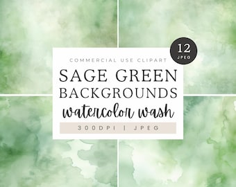 Sage Green Watercolor Texture Backgrounds, Greyish Green Watercolor Washes Digital Paper, Invitation Backgrounds, Scrapbooking Craft Paper