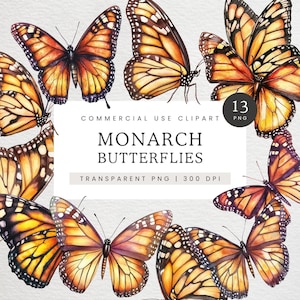 Monarch Butterfly Watercolor Png, Monarch Butterflies Clipart, Orange and Black Spring Butterfly Clip Art, Wedding Invitations, Fall Garden