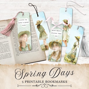 Junge Frauen Thema Lesezeichen, Frühling Mädchen Lesezeichen, Print zu Hause, niedliche Buch-Liebhaber Geschenke, Anne Lesezeichen, digitaler Download