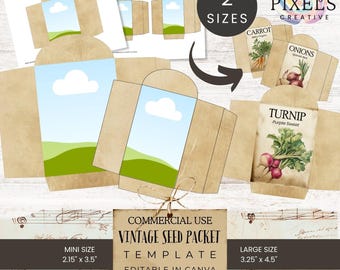 Seed Packet Template, Custom Vintage Flower Seed Packet, Drag and Drop Canva Envelope, DIY Seed Packet for Junk Journals, Commercial Use