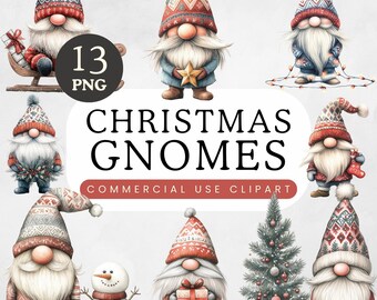 Paquete de imágenes prediseñadas de gnomos navideños / Gnomos nórdicos pastel en formato PNG de sublimación / Manualidades digitales en papel / Gráficos de gnomos de invierno / Uso comercial