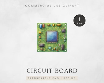 Circuit Board Clipart PNG, Computer Chip Graphic, Technology Electronics Illustration, Commercial Use Digital Download