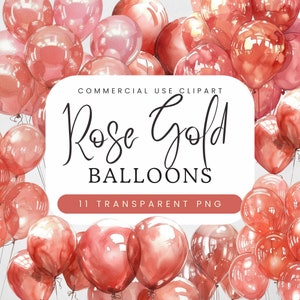 Rose Gold Balloon Clipart | Pastel Pink Balloons | Transparent Png | Birthday Balloons | Metallic Design Elements | New Year Celebration