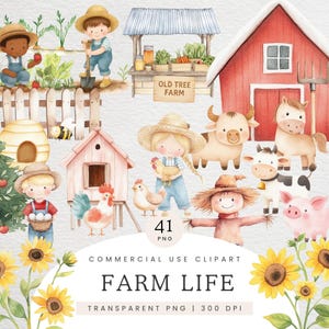 Boerderij clipart, aquarel boerderijdieren, boerderijstand illustraties, geit kip eend koe png, leven op de boerderij, boerderij verjaardag graphics