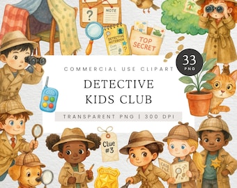 Detective Clip Art, Kids Mystery Clipart, Detective Badge PNG, Cute Secret Agent Graphics, Kids Party Game Images, Spy Club Graphics