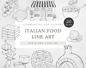 Italian Food Clipart, Pizza Pasta Restaurant Line Art, Italian Kitchen SVG, Cafe Menu Food Illustration, Special Delivery Baby Shower