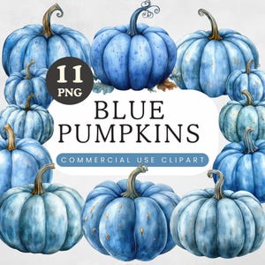 Blue Pumpkin Clipart | Autumn Farmhouse | Digital Planner Clipart | Thanksgiving Clipart | Watercolor Pumpkin For Boy | Commercial Use