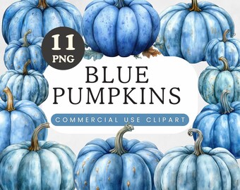 Blue Pumpkin Clipart | Autumn Farmhouse | Digital Planner Clipart | Thanksgiving Clipart | Watercolor Pumpkin For Boy | Commercial Use