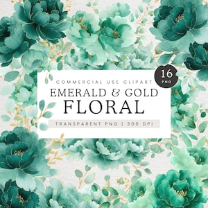 Smaragdgrün und Gold Blumen Clipart, Aquarell Grün & Gold Hochzeit Blumen Clipart, Blumenrahmen und Border Clip Art, Smaragd Pfingstrose PNG