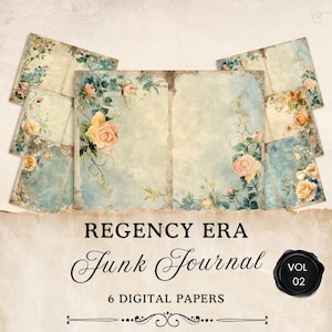 Pagine di diario di scarto dell'era Regency, 6 fogli digitali stampabili di Jane Austen, foglio di collage floreale, effimeri, artigianato di carta, 11 x 8,5, JJ024